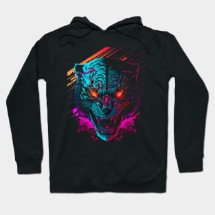 Tiger Head Retrowave Synthwave - 1980's Animal Print Hoodie